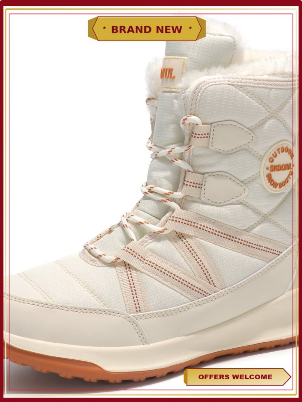 Women's Winter Fur Lined Waterproof Insulated Snow Boots Mid Calf Outdoor